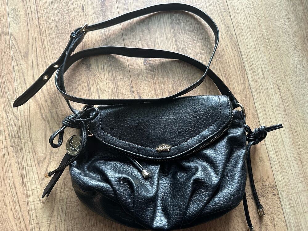 Juicy Couture Crossbody Hobo Mini Bag Traveler Black Bag Pink Lining
